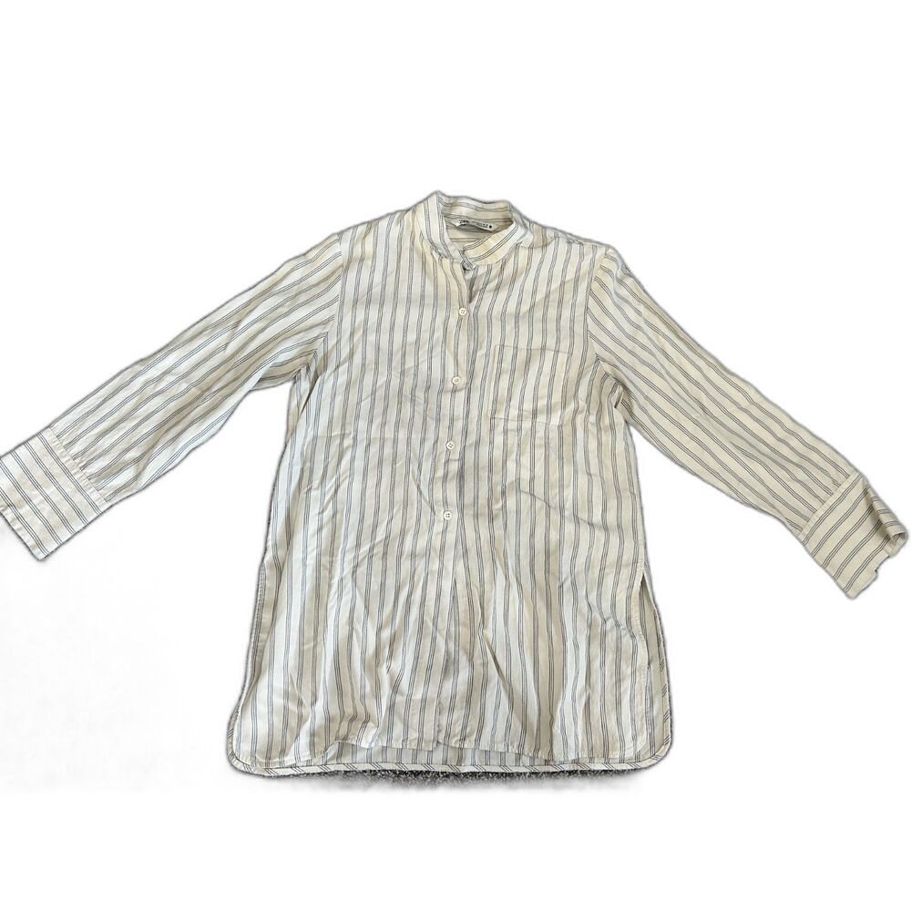 Zara Tan striped button-up long sleeve shirt M